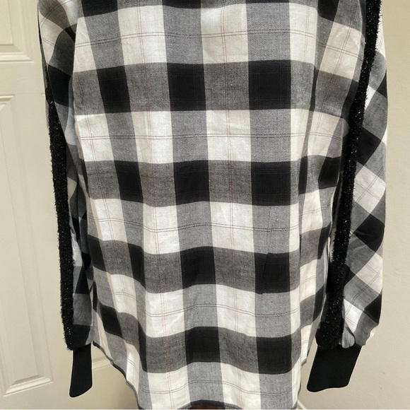 NWT Tibi Plaid Crew Neck Top Black & White Oversize XS - Picture 5 of 12